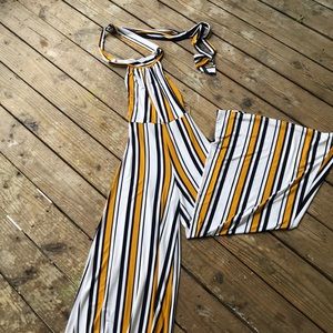 Mustard/Navy Halter Jumpsuit